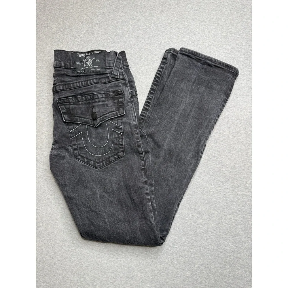 True Religion Ricky Relaxed Straight Jeans Men's 30 Black Flap Pockets Logo